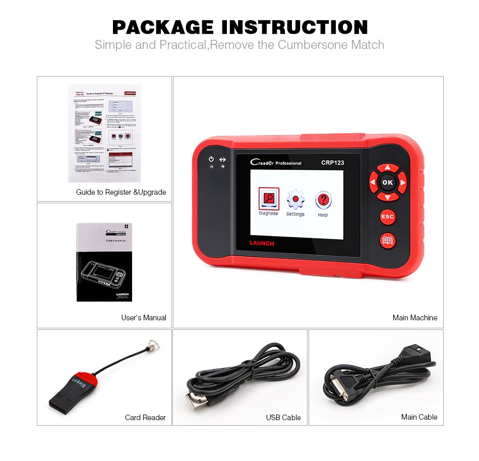 Launch CRP123E OBD2 Code Reader Diagnostic Support Engine ABS Airbag SRS  Transmission Lifetime Free Update