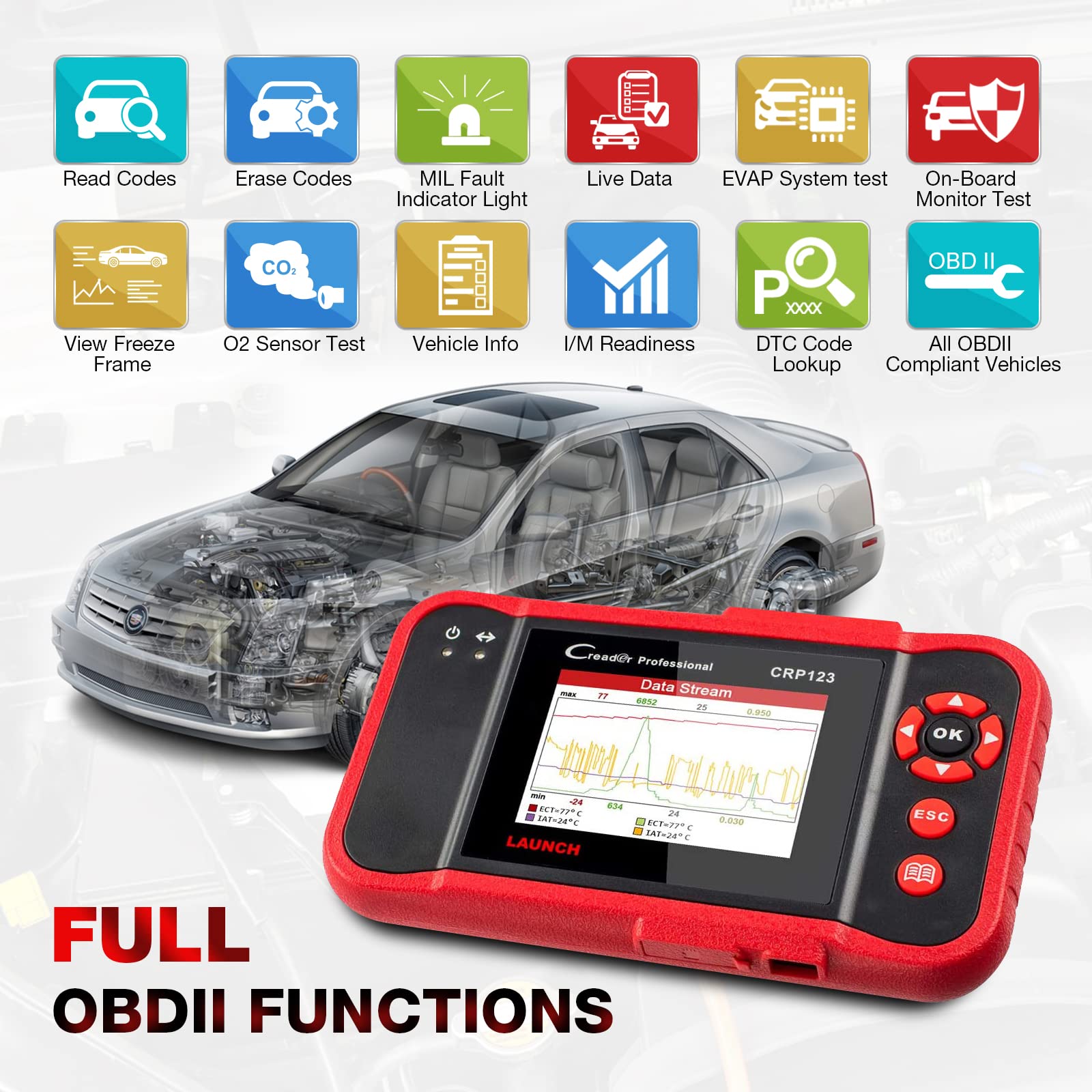 Launch CRP123 4 System Automotive Diagnostic Tool for Engine/ ABS/ SRS
