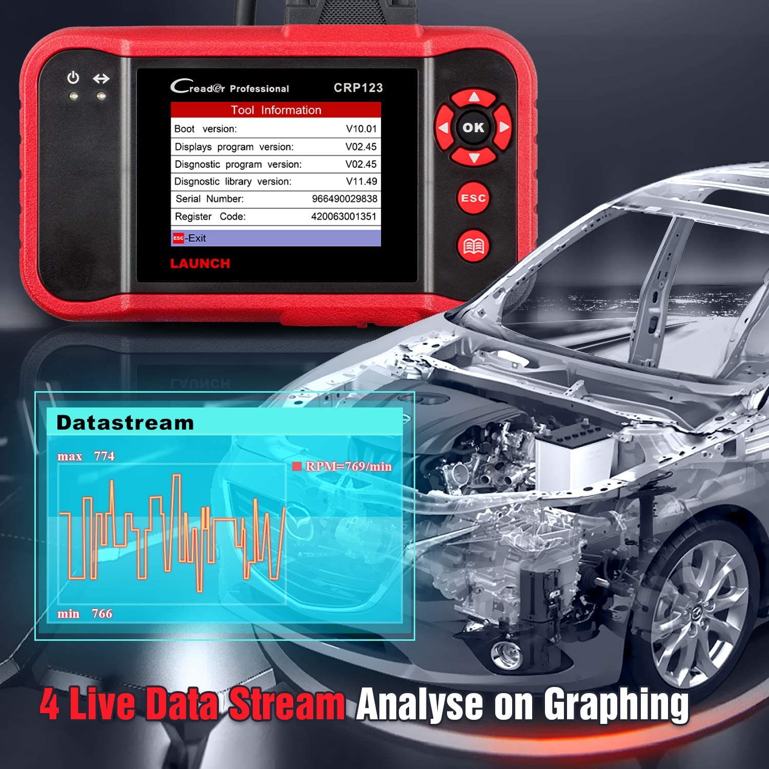 Launch CRP123 4 System Automotive Diagnostic Tool for Engine/ ABS/ SRS