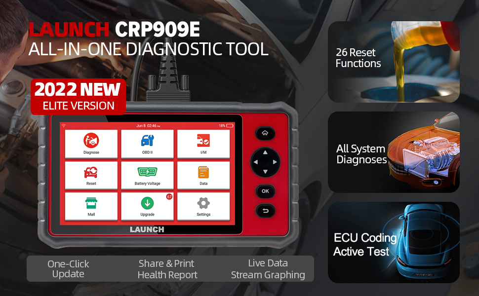 LAUNCH X431 CRP909E Automotive OBD2 Scanner Car Diagnostic Scan Tool All  System
