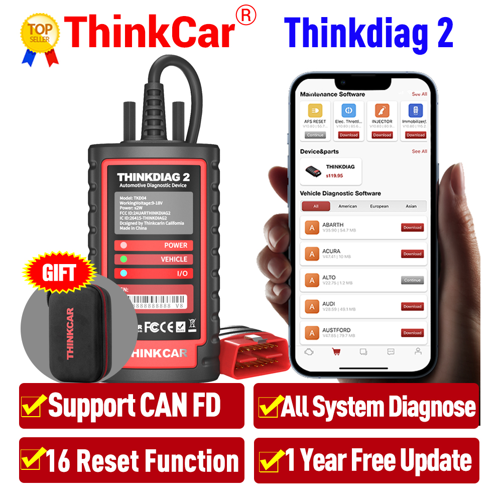 Thinkdiag2 All System Bidirectional Control OBD2 Diagnostic Scanner for iOS  & Android, Bluetooth Scan Tool with CAN-FD Protocol, AutoVIN, Active Test