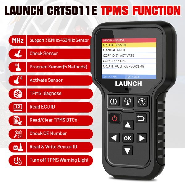 LAUNCH X431 CRT5011E TPMS Activation Diagnostic tools Reset Relearn reprogram 315 MHz 433 MHz tire pressure sensors OBD2 Scanne - Image 2