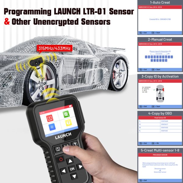 LAUNCH X431 CRT5011E TPMS Activation Diagnostic tools Reset Relearn reprogram 315 MHz 433 MHz tire pressure sensors OBD2 Scanne - Image 3