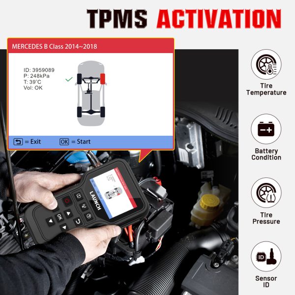 LAUNCH X431 CRT5011E TPMS Activation Diagnostic tools Reset Relearn reprogram 315 MHz 433 MHz tire pressure sensors OBD2 Scanne - Image 4