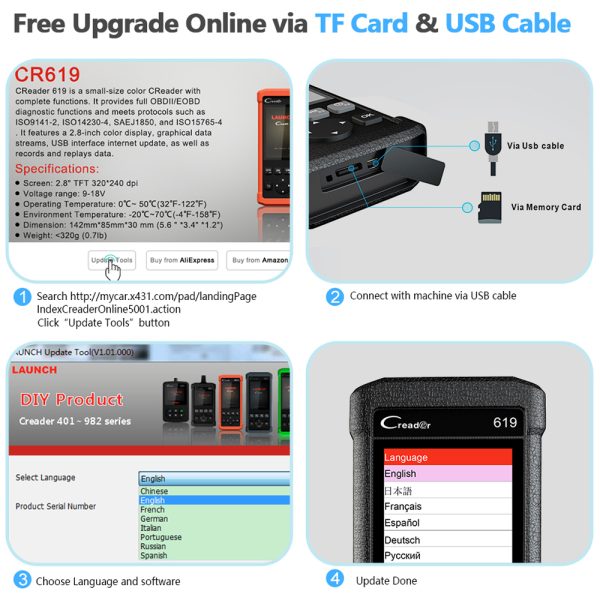 LAUNCH X431 CR619 OBD2 Automotive Scanner Professional ABS SRS Airbag Engine Check Code Reader - Image 6