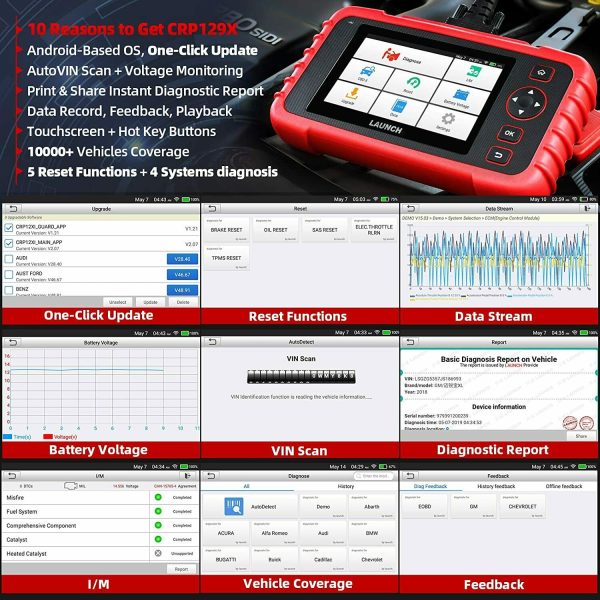 Launch X431 CRP129X OBD2 Scanner Engine ABS SRS AT Diagnostic Tool Oil SAS EPB TPMS Reset - Image 4