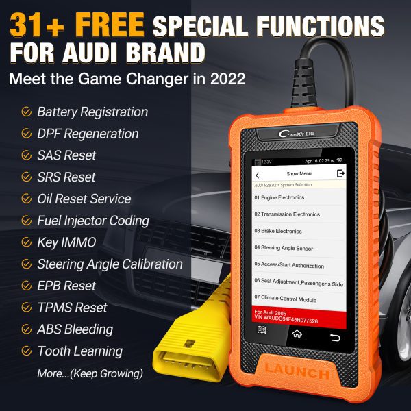 LAUNCH X431 Creader Elite For Audi Professional Full System Diagnostic Tools Online ECU Coding 31+ reset Function OBD2 Scanner - Image 5