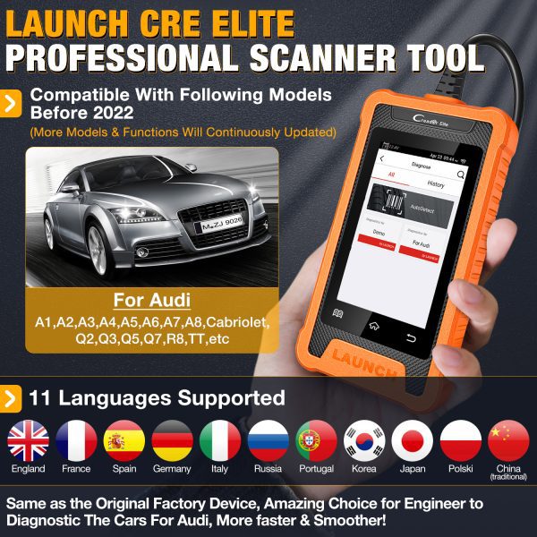 LAUNCH X431 Creader Elite For Audi Professional Full System Diagnostic Tools Online ECU Coding 31+ reset Function OBD2 Scanner - Image 3