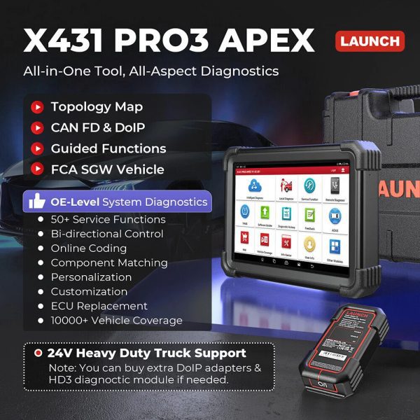 2024 LAUNCH X431 PRO3 APEX 10inch Diagnostic Scanner Support Topology Map Online Coding CAN FD & DoIP HD Truck Scan with 37+Services - Image 13