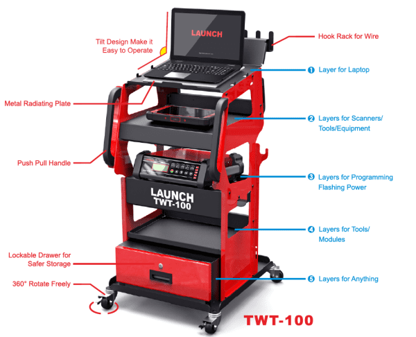 Launch TWT-100 Tool Trolley for programming Auto repair tool box cabinet trolley with Rolling Wheels - Image 3