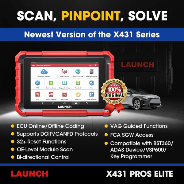Launch X431 PROS Elite Car Diagnostic Tool for Full System Bidirectional, 32+ Services, ECU Coding, CANFD&DoIP, FCA Autoauth, Guide Function - Image 4
