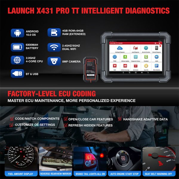 Original LAUNCH X431 PRO TT Full System Bidirectional Scan Tool with DBSCar VII Connector,37+ Reset for All Cars,ECU Online Coding,CANFD Key - Image 5