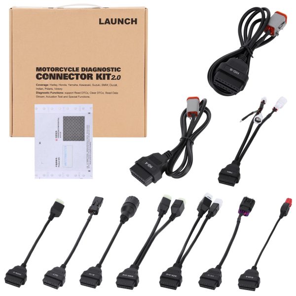 2024 LAUNCH Motorcycle Diagnostic Connector Kit 2.0 for Ducati, Indian, Polaris, Victory, Harley, Honda,Yamaha, Kawasaki, Suzuki, BMW