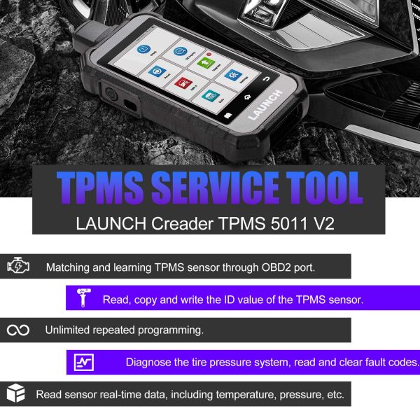 LAUNCH Creader TPMS 5011 V2 TPMS Activation and Diagnostic Tool WIFI Upgrade 12 Reset Functions Activate 315/433MHZ & 2.4Ghz Tire Pressure Sensors - Image 9