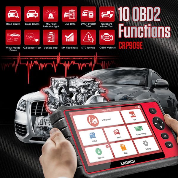 LAUNCH X431 CRP909E OBD2 Car Full System Diagnostic Tool Code Reader Scanner with 15 Reset Service Upgraded Version of CRP909 - Image 7