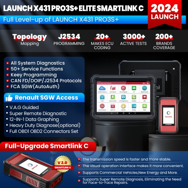 2025 LAUNCH X431 PRO3S+ Elite All-in-One Bidirectional Scan Tool with Smartlink C J2534 Programming,OEM Topology Map,50+Service - Image 9
