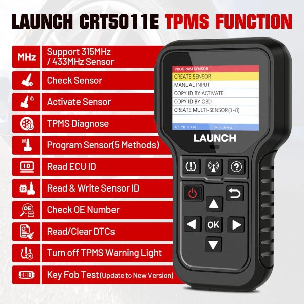 LAUNCH CRT5011E Newest TPMS Relearn Tool with 4pcs Launch LTR-03 RF TPMS Sensor Support 315/ 433MHz for Read/Activate/Programming/Relearn/Reset - Image 10