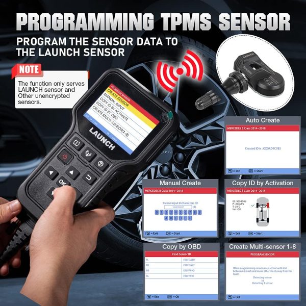 LAUNCH CRT5011E Newest TPMS Relearn Tool with 4pcs Launch LTR-03 RF TPMS Sensor Support 315/ 433MHz for Read/Activate/Programming/Relearn/Reset - Image 8