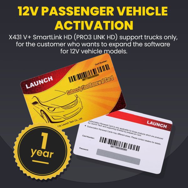 One Year Online Activation for Launch X431 V+ SmartLink HD (PRO3 LINK HD) Software License Only on 12V Passenger Vehicle