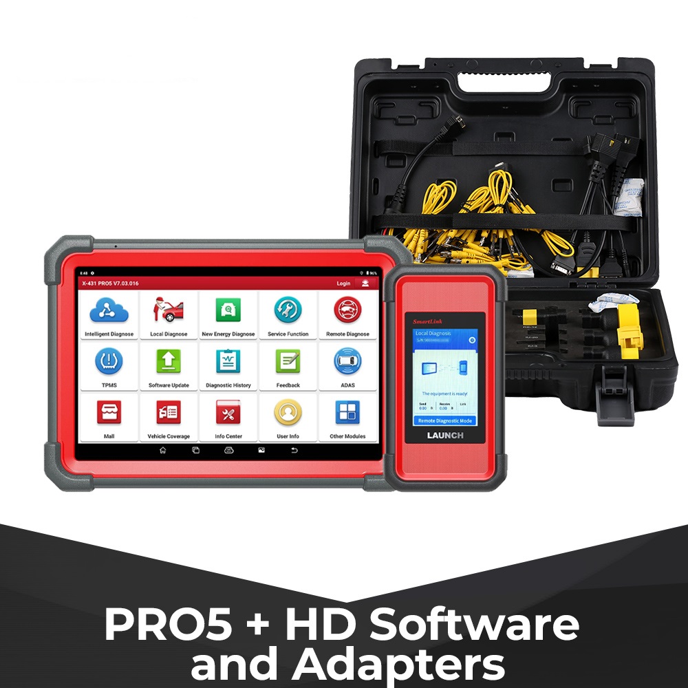 LAUNCH X431 PRO5 Smartlink Car Diagnostic Tools with Heavy Duty Truck Software License and Free Adapter Set for 12V & 24V Cars and Trucks